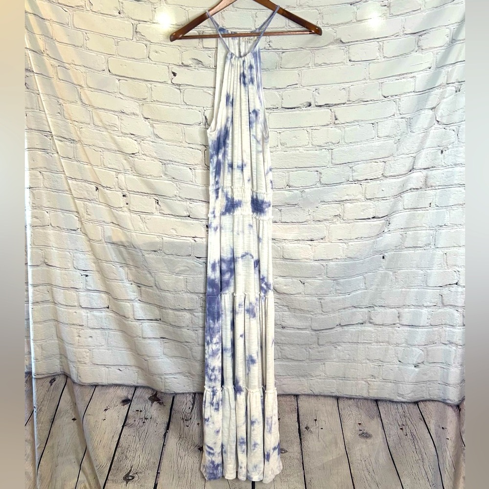 Z Supply Purple & White Tie-Dye Halter-Style Tiered Maxi Dress Size Small
